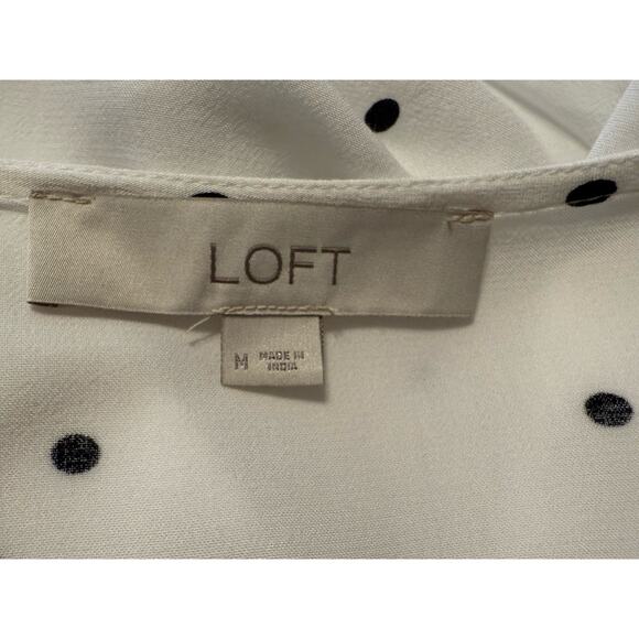 Loft Scalloped Polka Dot Wrap Blouse, White & Black, Sz: M, 80-32 - Picture 14 of 15